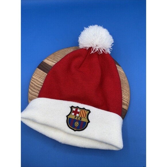 Fc Barcelona Red And White Beanie Cap - Picture 1 of 4